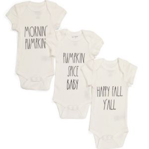 🎃 Rae Dunn Baby Onesies 3pc HAPPY FALL Y'ALL PUMPKIN SPICE BABY MORNIN' PUMPKIN